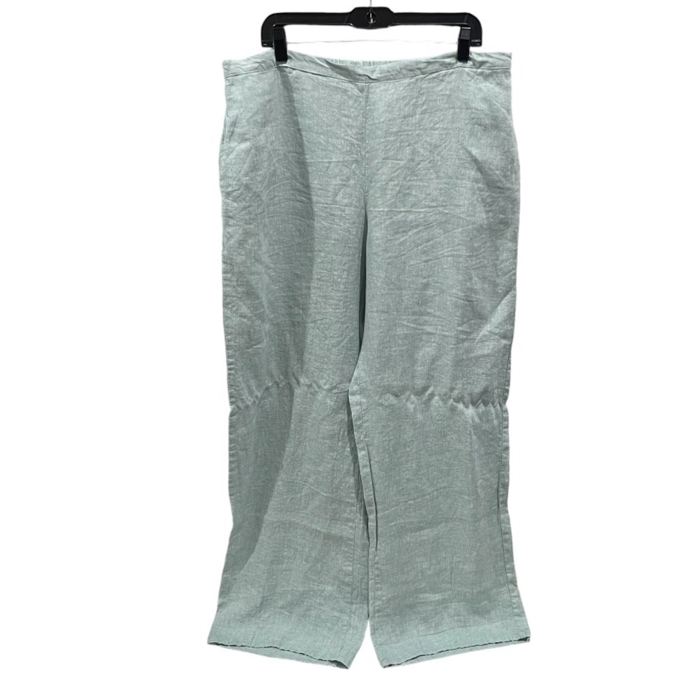 FLAX Women's Green Linen Pants With Elastic Waist Size Large